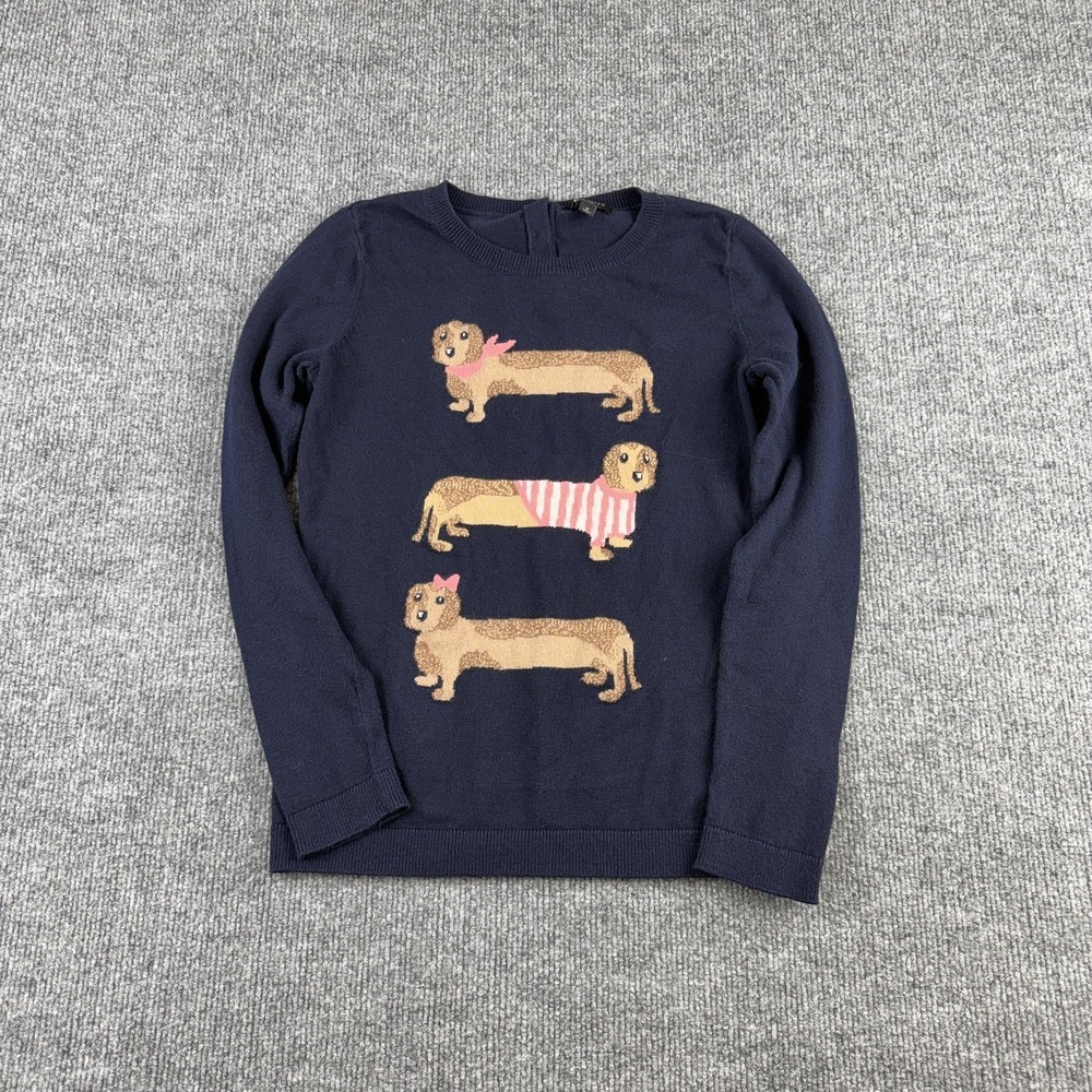 Talbots Sweater Womens Petite P Blue Dachshund Dog Graphic Crewneck Pullover‎
